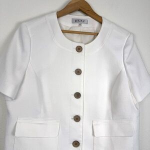 Kasper White Button Close Short Sleeve Blazer Jacket Size 16